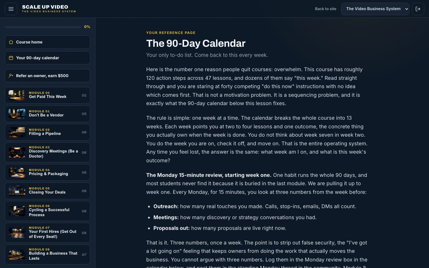 The 90-day calendar inside the portal